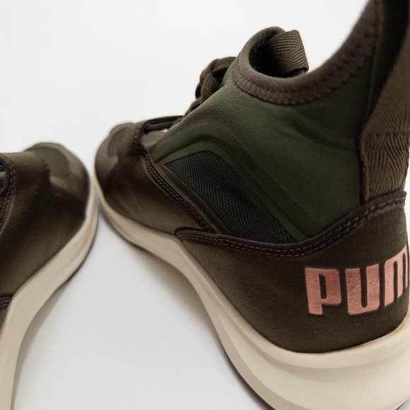 Puma Phenom Running Shoes Womens 6.5 Olive Green Rose Gold High Top - Picture 14 of 16